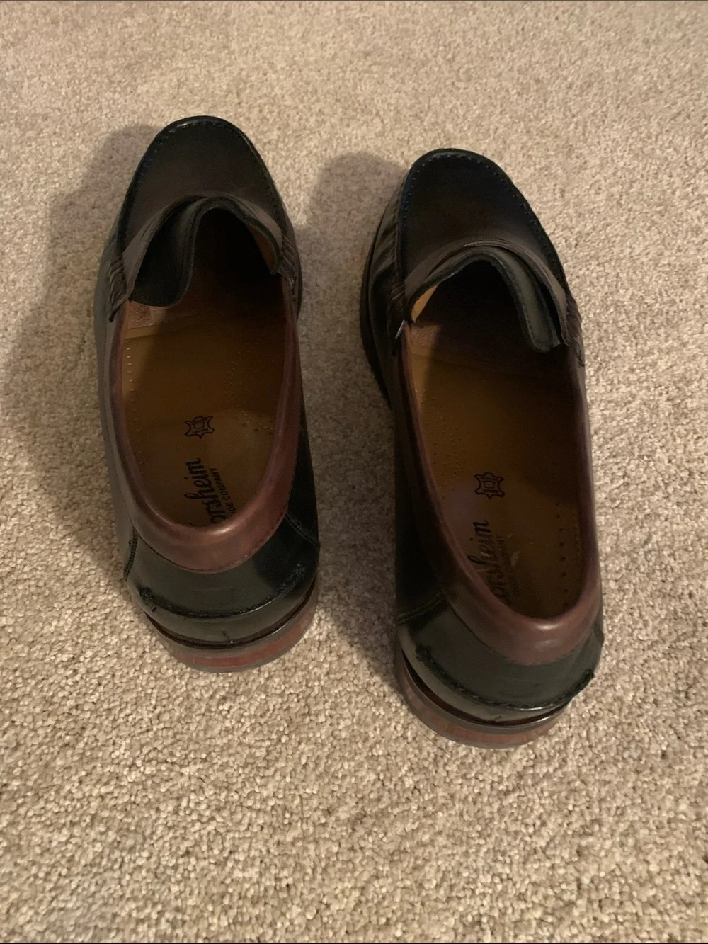 Florsheim Men's Berkley Flex Penny Loafers in black & brown leather. Size 10D